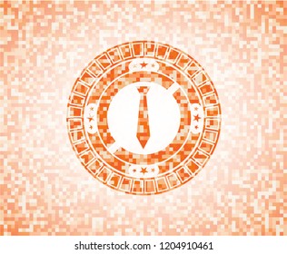 necktie icon inside orange tile background illustration. Square geometric mosaic seamless pattern with emblem inside.