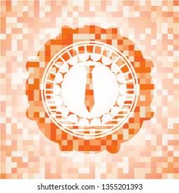 necktie icon inside orange tile background illustration. Square geometric mosaic seamless pattern with emblem inside.