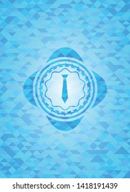 necktie icon inside realistic light blue emblem. Mosaic background