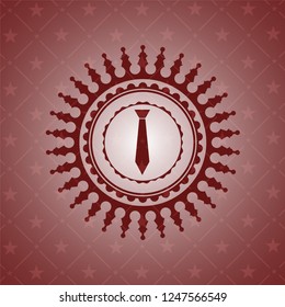 necktie icon inside realistic red emblem