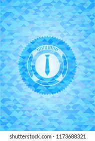 necktie icon inside realistic sky blue mosaic emblem