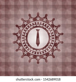 necktie icon inside red badge with geometric pattern. Seamless.