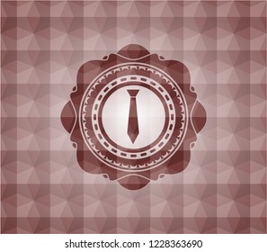 necktie icon inside red seamless badge with geometric background.