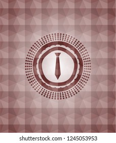 necktie icon inside red seamless geometric emblem.