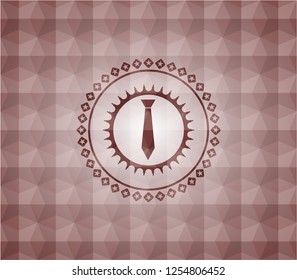 necktie icon inside red seamless badge with geometric background.