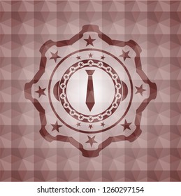 necktie icon inside red seamless geometric emblem.