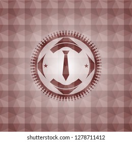 necktie icon inside red seamless geometric badge.