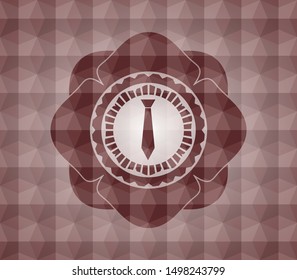 necktie icon inside red seamless geometric badge.