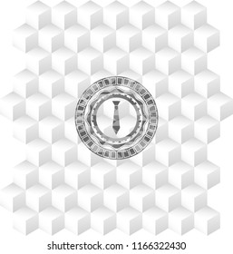 necktie icon inside retro style grey emblem with geometric cube white background