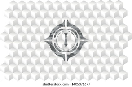 necktie icon inside retro style grey emblem with geometric cube white background