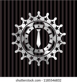 necktie icon inside silver badge or emblem