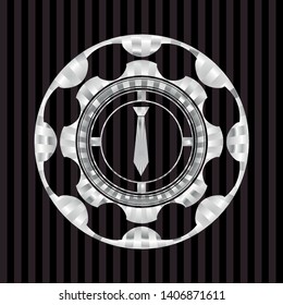 necktie icon inside silver badge