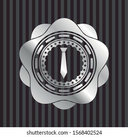 necktie icon inside silver shiny badge