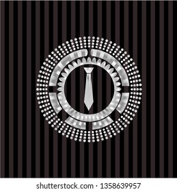 necktie icon inside silvery emblem