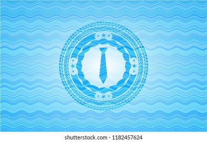 necktie icon inside sky blue water badge background.