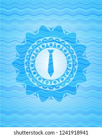 necktie icon inside water wave style emblem.