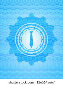 necktie icon inside water wave emblem.