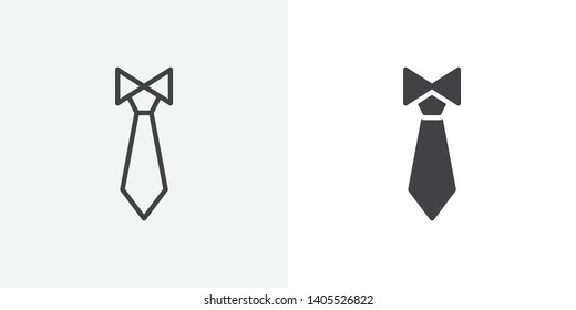 Necktie icon. line and glyph version, outline and filled vector sign. Tie linear and full pictogram. Dress code symbol, logo illustration. Different style icons set