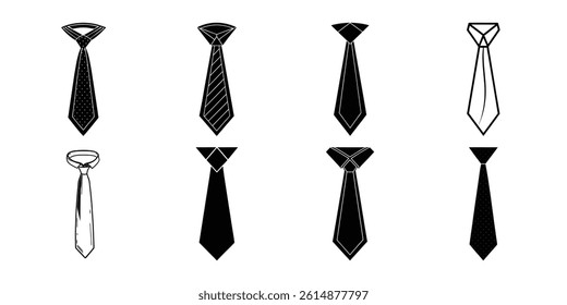 Necktie icon pack black color silhouette vector