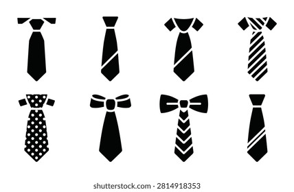 Necktie icon set black vector tie neckwear fashion suit accessory