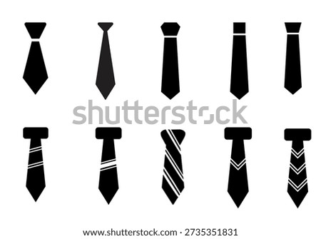 Necktie Icon Set. Patterned Tie Silhouettes. Corporate Fashion Illustration