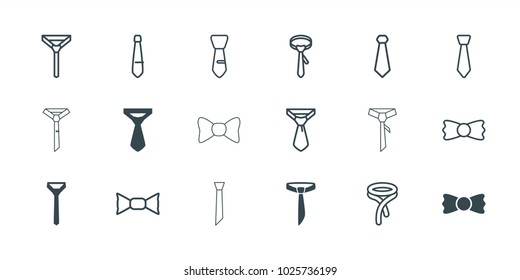 Necktie icons. set of 18 editable filled and outline necktie icons: tie