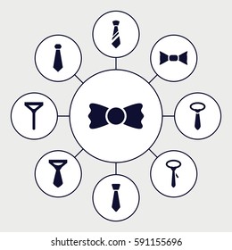 necktie icons set. Set of 9 necktie filled icons such as tie