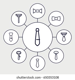 Necktie icons set. set of 9 necktie outline icons such as tie