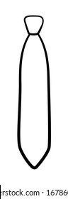 Necktie with simple knot in black lines isolated illustration. White background, vector.