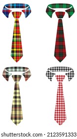 Necktie With Textile Texture Vector Illustration. Neck Tie With Plaid Pattern Isolated On A White Background
