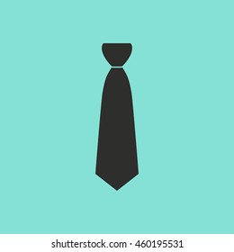 Necktie vector icon. Black illustration isolated on green background for graphic and web design.