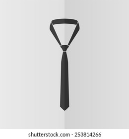 Necktie vector icon. Effect of folded paper. Flat design