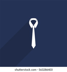 Necktie vector icon with long shadow isolated on  blue