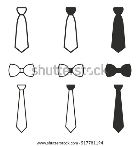 Necktie vector icons set. Black illustration isolated on white background for graphic and web design.