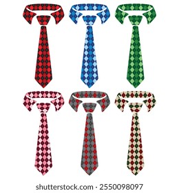 Necktie Vector Illustration. Necktie With Argyle Pattern Isolated On White Background
