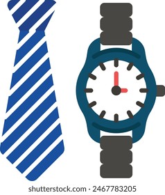 Necktie and Wrist Watch Best Gift Idea for Dad Concept Vector Icon Design, Happy Fathers Day Symbol, Dads Gift Elements Sign, Parents Day Stock illustration