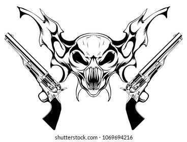 necromancer wicked skull and two revolvers