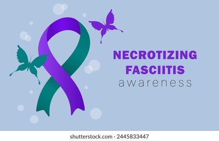 Necrotizing Fasciitis Awareness Day. Ribbon and butterfly vector illustration. Treatment and prevention. Medicine and health concept