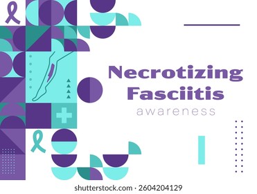 Necrotizing Fasciitis Awareness Day. Ribbon and leg vector illustration. Treatment and prevention. Medicine and health concept