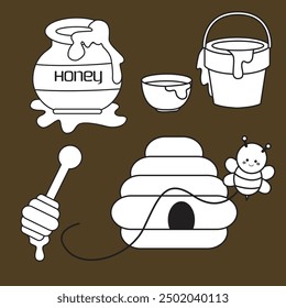 Nectar Honey Hive Nature Bee Animal Insects Cartoon Digital Stamp Outline