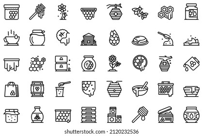 Nectar icons set outline vector. Propolis bee. Beehive cell