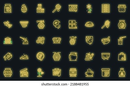 Nectar Icons Set Outline Vector. Propolis Bee. Beehive Cell Vector Neon