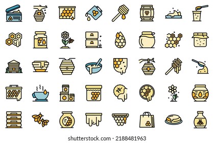 Nectar Icons Set Outline Vector. Propolis Bee. Beehive Cell