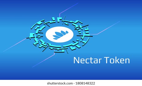 Símbolo simbólico néctar NEC del proyecto DeFi en círculo digital sobre fondo azul. Icono de criptodivisa. Programas de financiación descentralizada. EPS10 vectores.