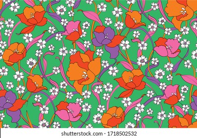 nectarina flor vintage patrón textil colorido