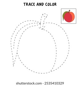 Nectarine coloring pages for kids. Trace and color Nectarine. Nectarine line art vector for coloring books isolated on white background. Kindergarten and preschool worksheets printable for kids. 