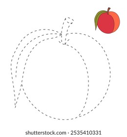 Nectarine coloring pages for kids. Trace and color Nectarine. Nectarine line art vector for coloring books isolated on white background. Kindergarten and preschool worksheets printable for kids. 