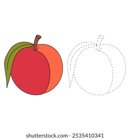 Nectarine coloring pages for kids. Trace and color Nectarine. Nectarine line art vector for coloring books isolated on white background. Kindergarten and preschool worksheets printable for kids. 