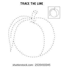 Nectarine coloring pages for kids. Trace and color Nectarine. Nectarine line art vector for coloring books isolated on white background. Kindergarten and preschool worksheets printable for kids. 
