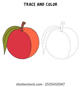 Nectarine coloring pages for kids. Trace and color Nectarine. Nectarine line art vector for coloring books isolated on white background. Kindergarten and preschool worksheets printable for kids. 